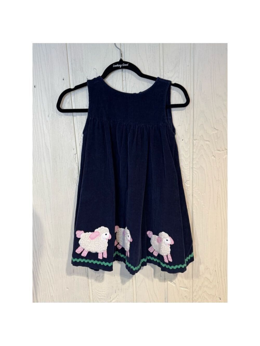 Girls Blue Corduroy Dress Size 6X Sheep Applique